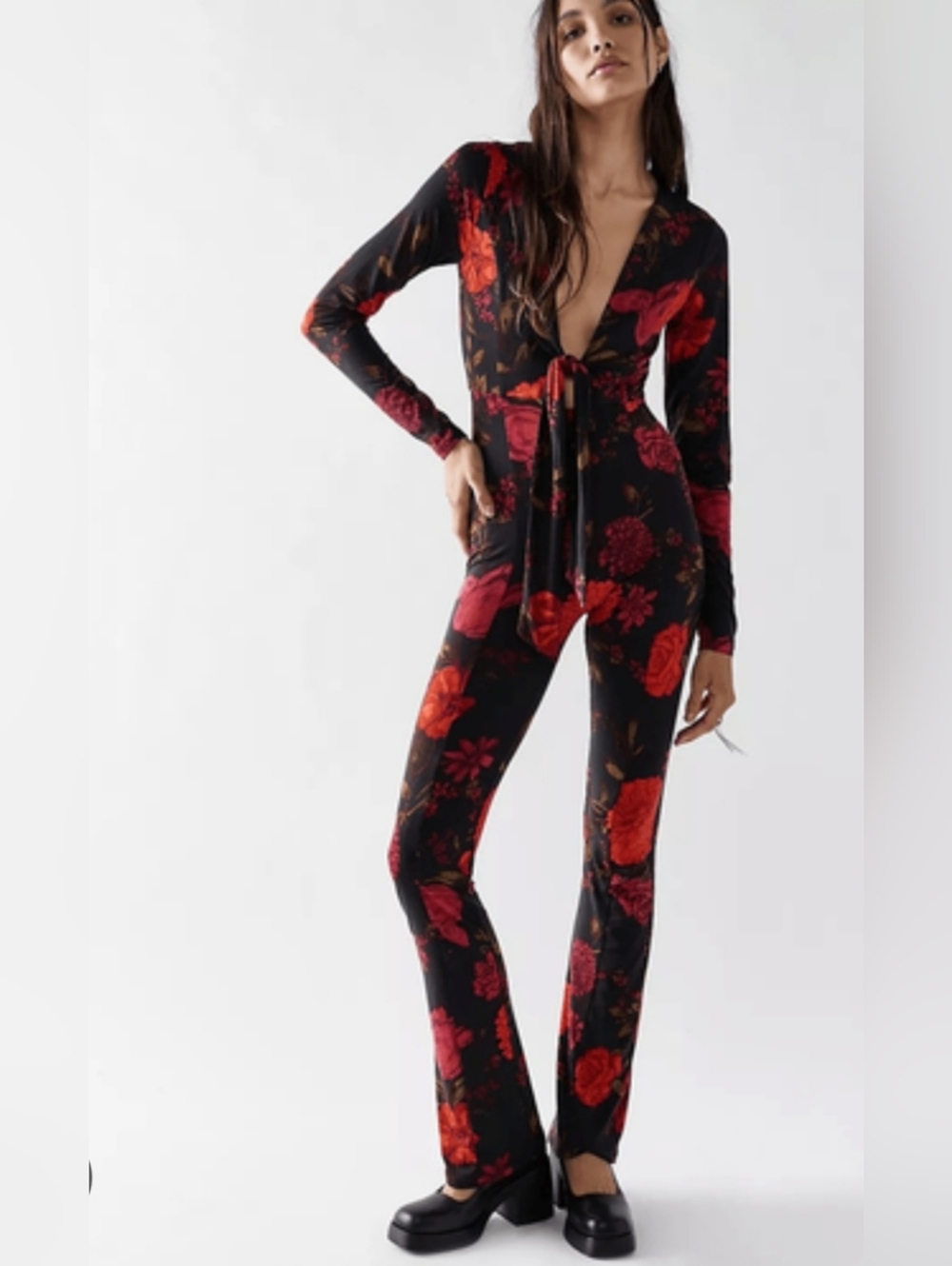 Free People Flora Floral Tie-Front Jumpsuit Medium